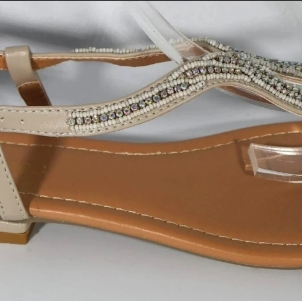 Maurices Beaded Women's Fashion Thong Strappy Sandals, Beige Size 7